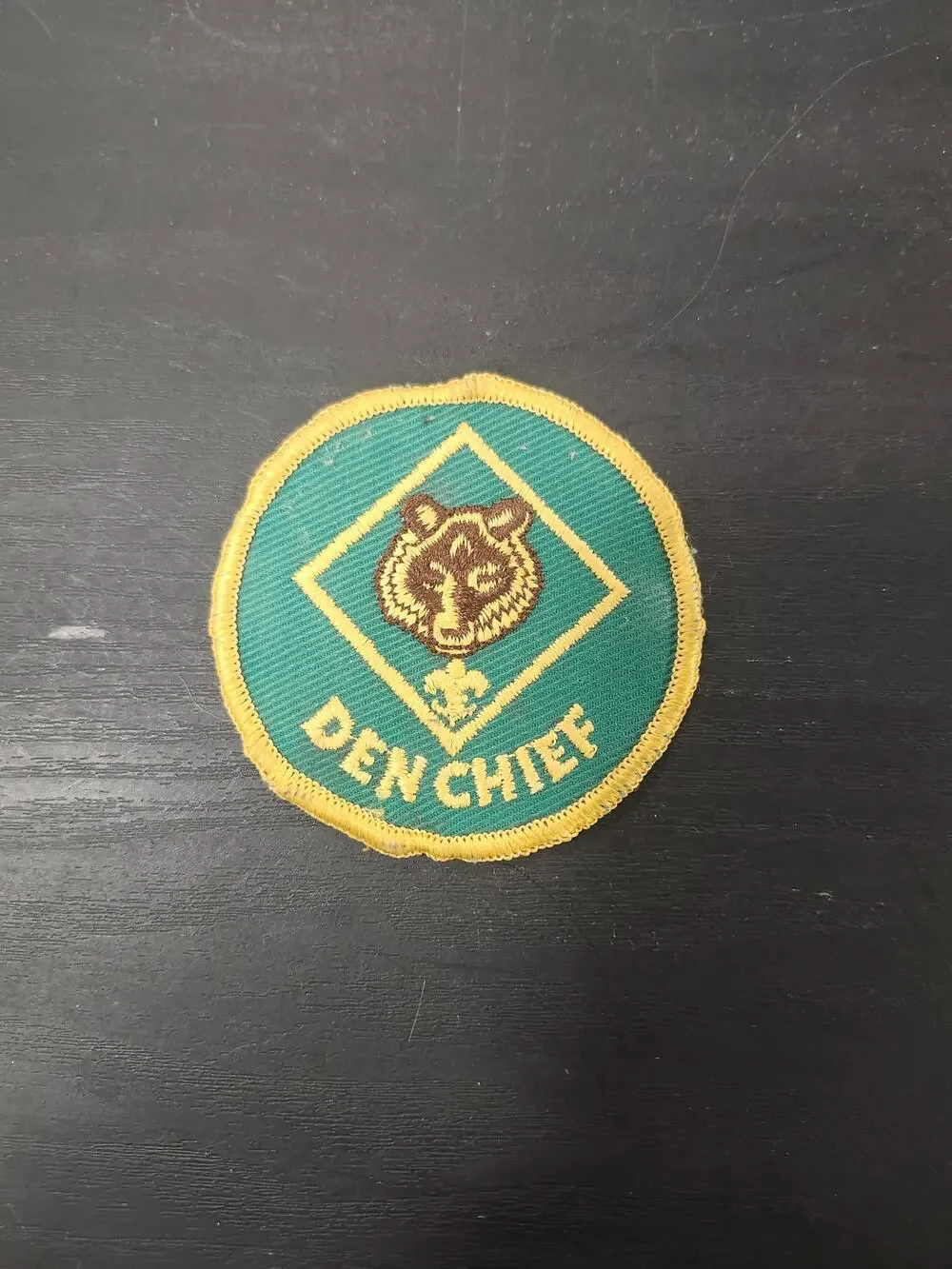 Vintage BSA Den Chief Patch Cub Scouts Round Bear with Yellow Border Embroidered